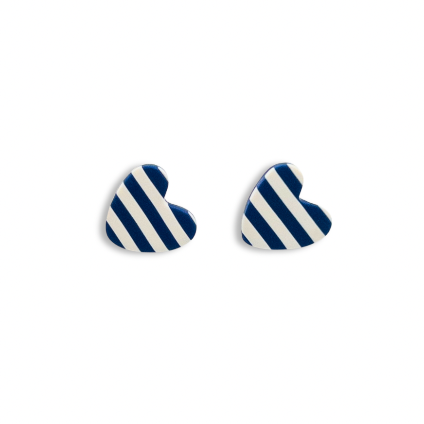 Penn State Navy and White Striped Mini Heart Stud