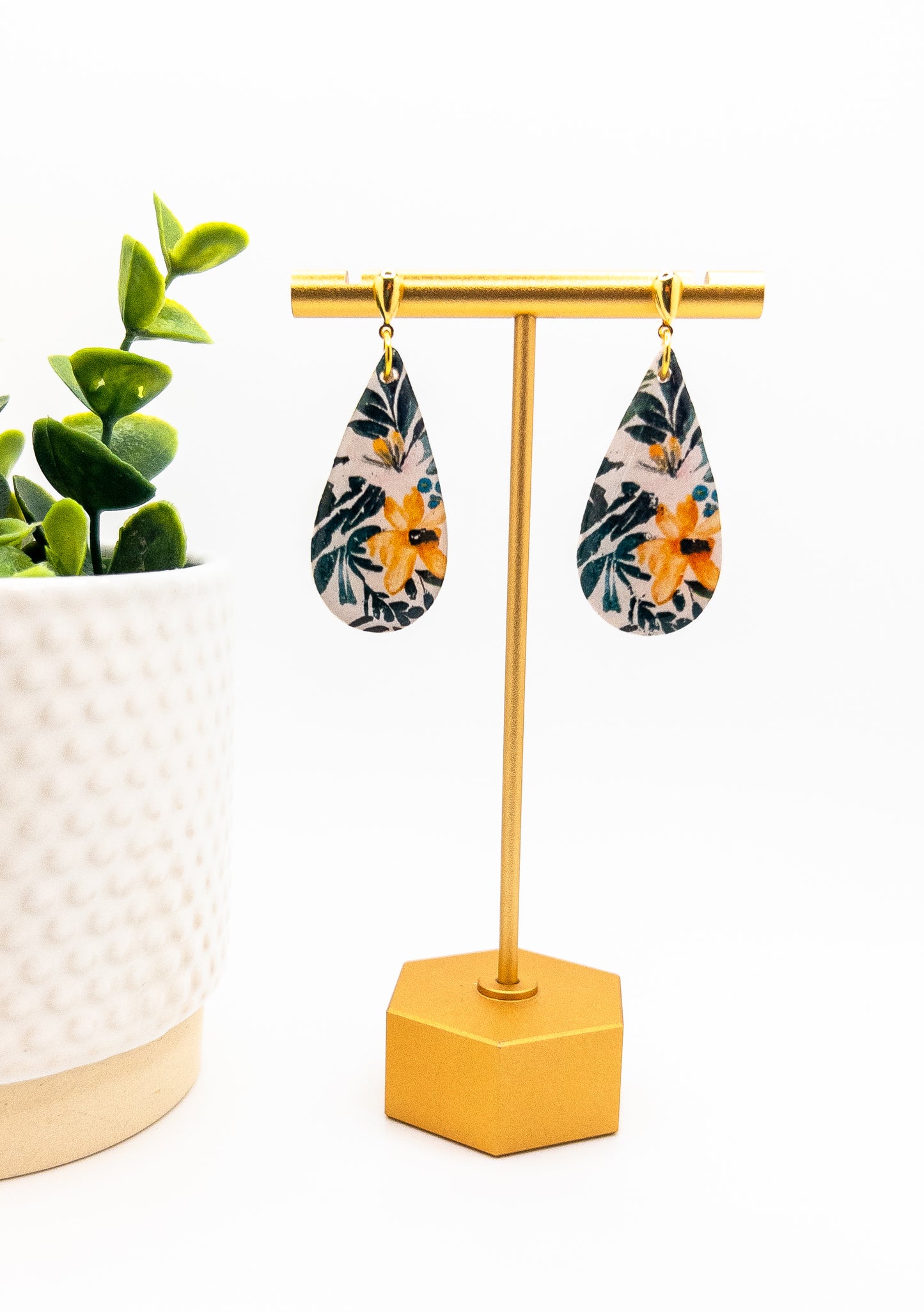 Golden Wild Bloom Large Teardrop Dangle