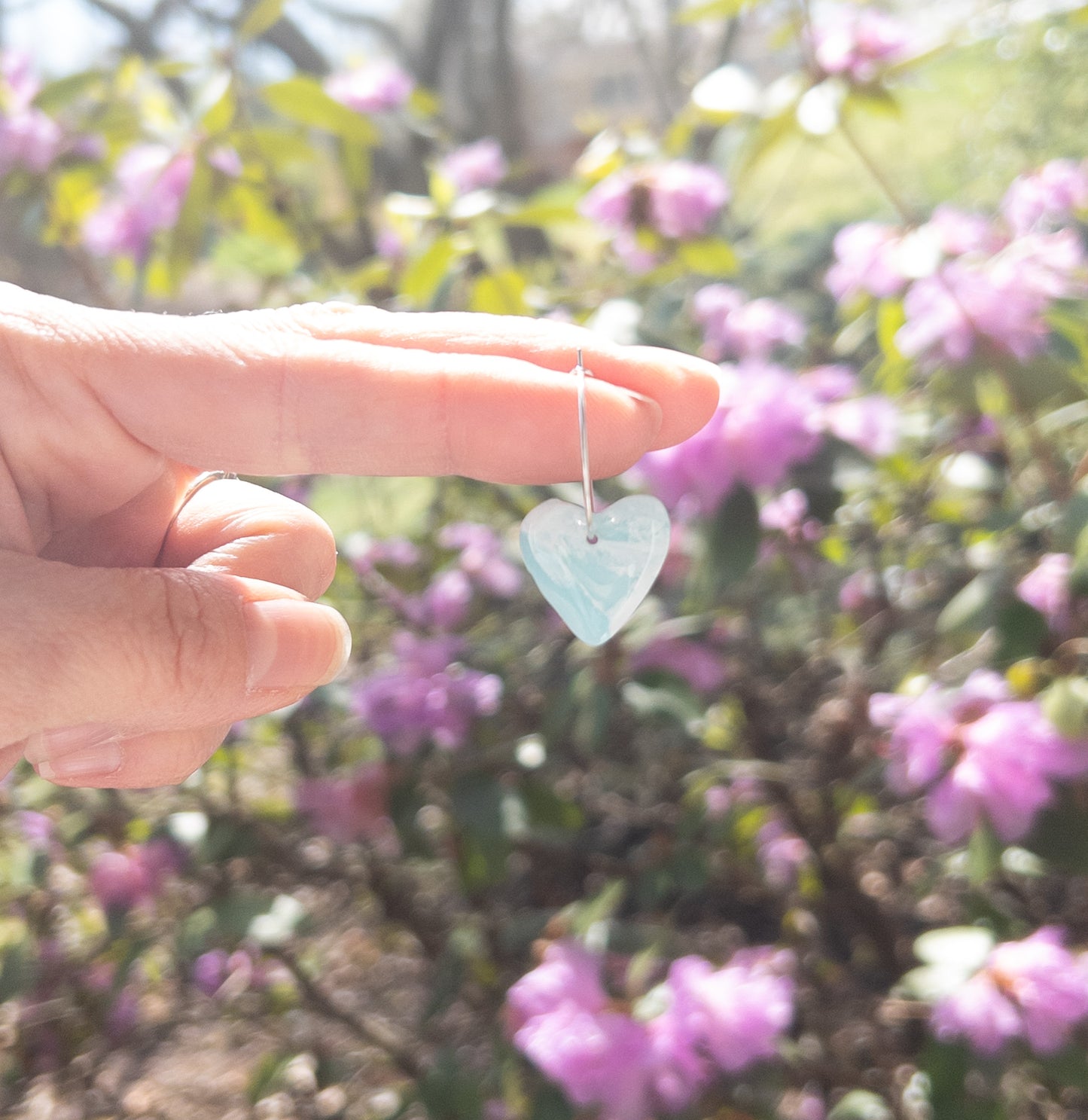 Aqua Blue Sea Glass Heart Hoop Dangle