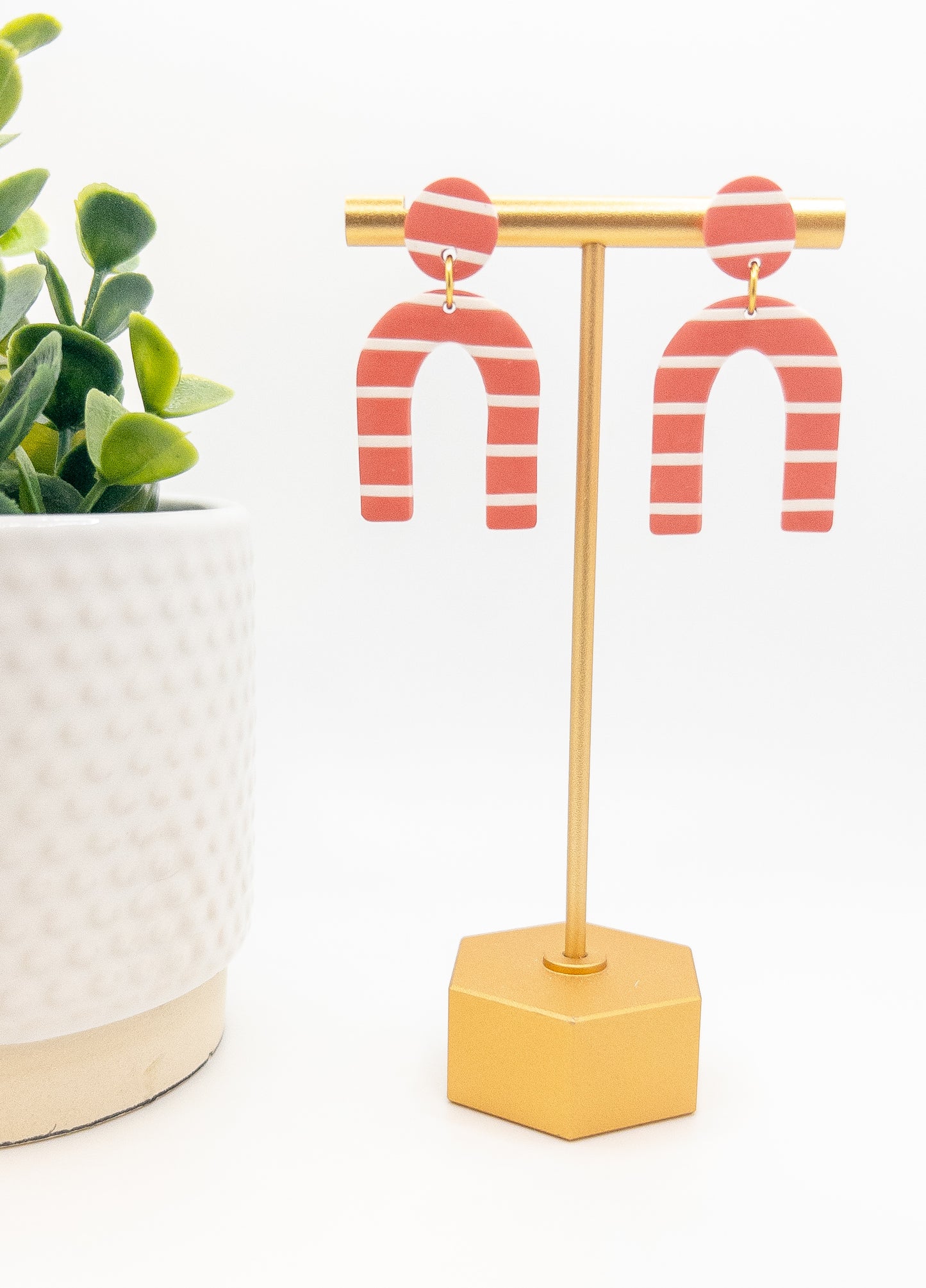 Coral Stripe Circle and Arch Dangle