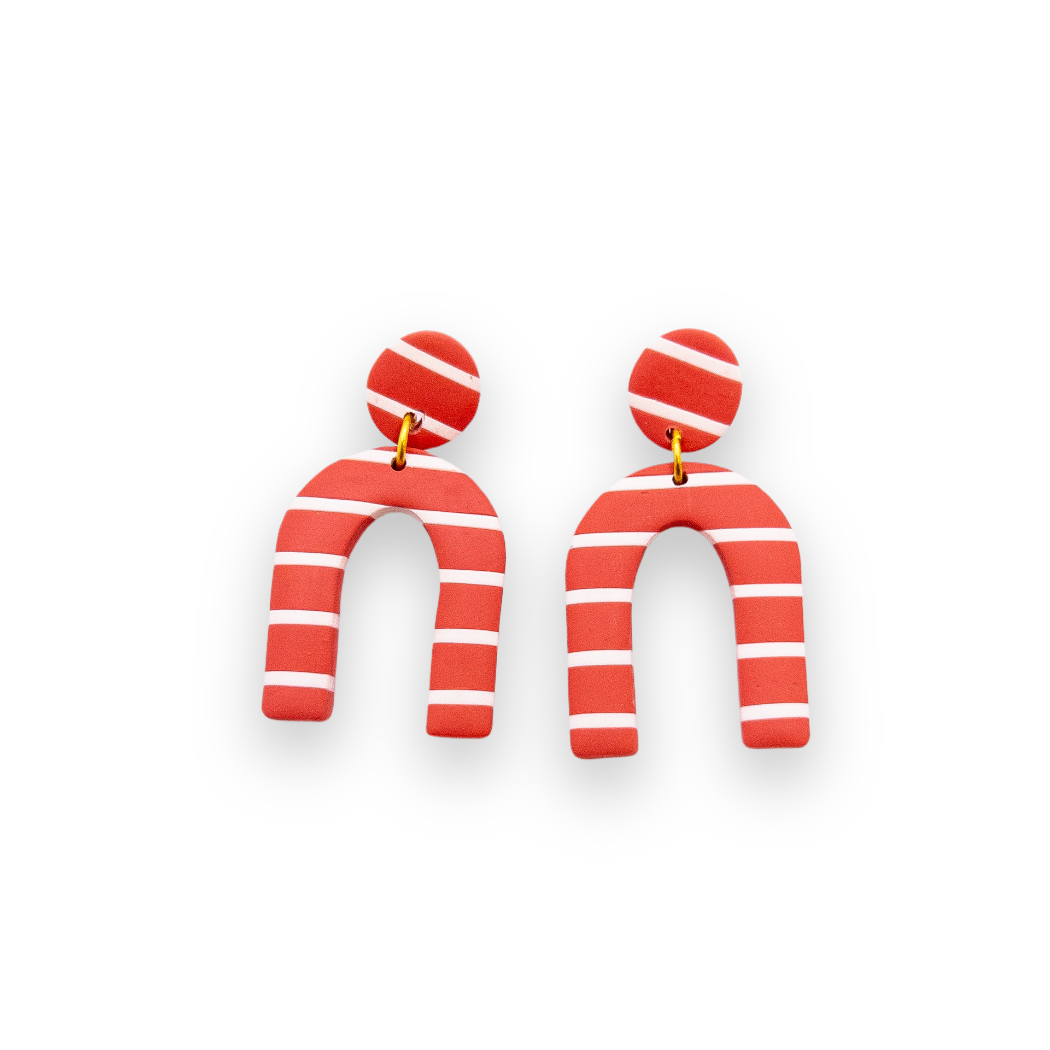 Coral Stripe Circle and Arch Dangle