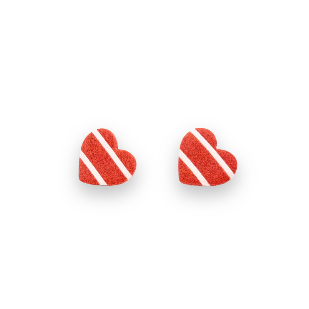 Coral Stripe Heart Stud