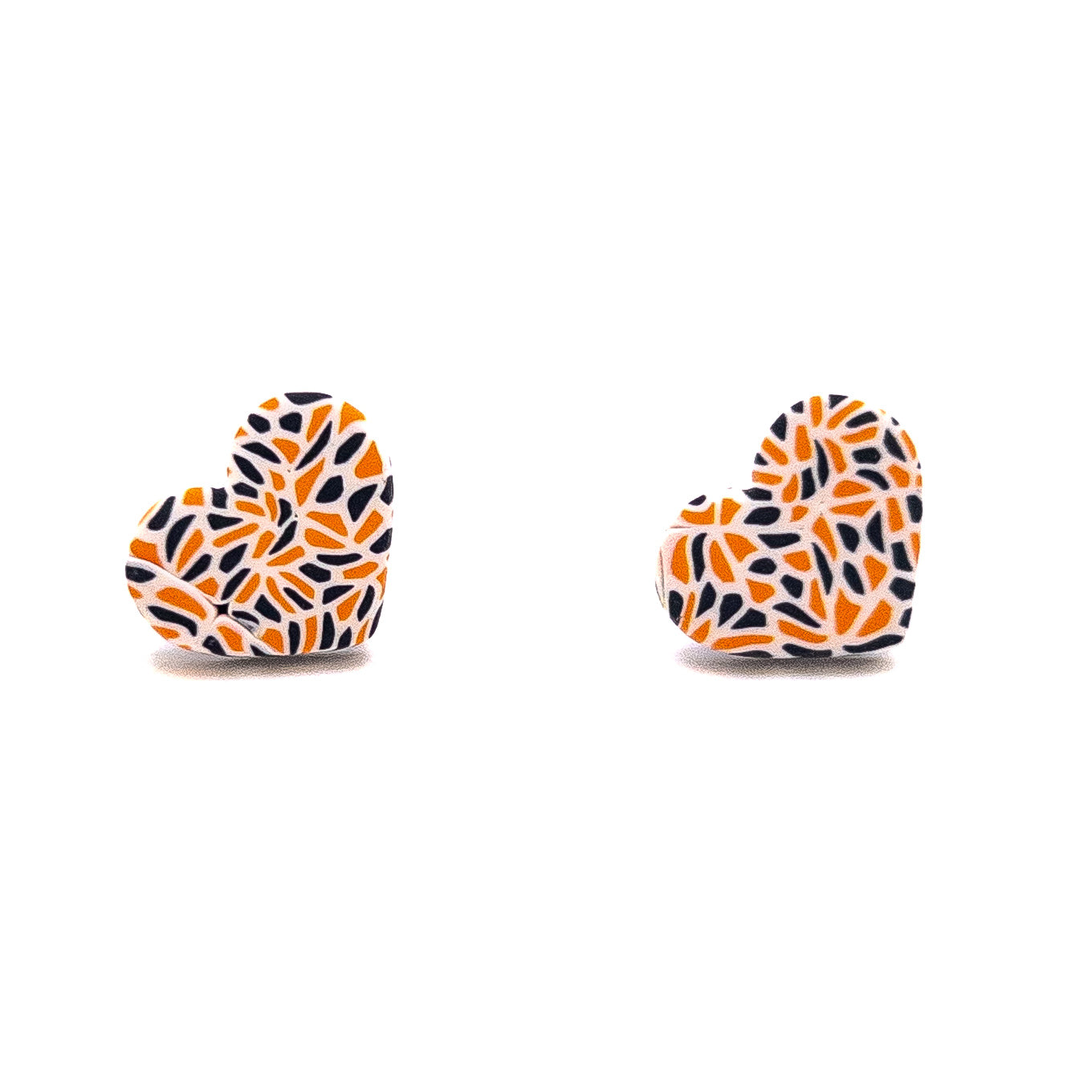 Orange, Black and White Mosaic, Heart Stud