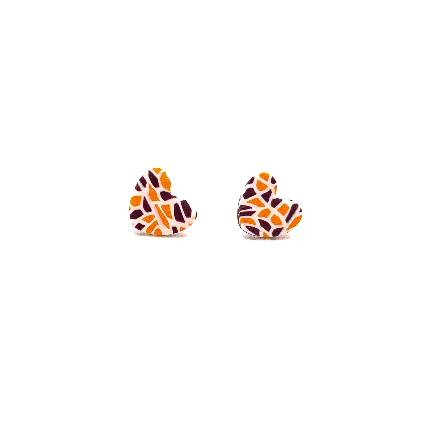 Maroon and Orange Mosaic, Mini Heart Stud