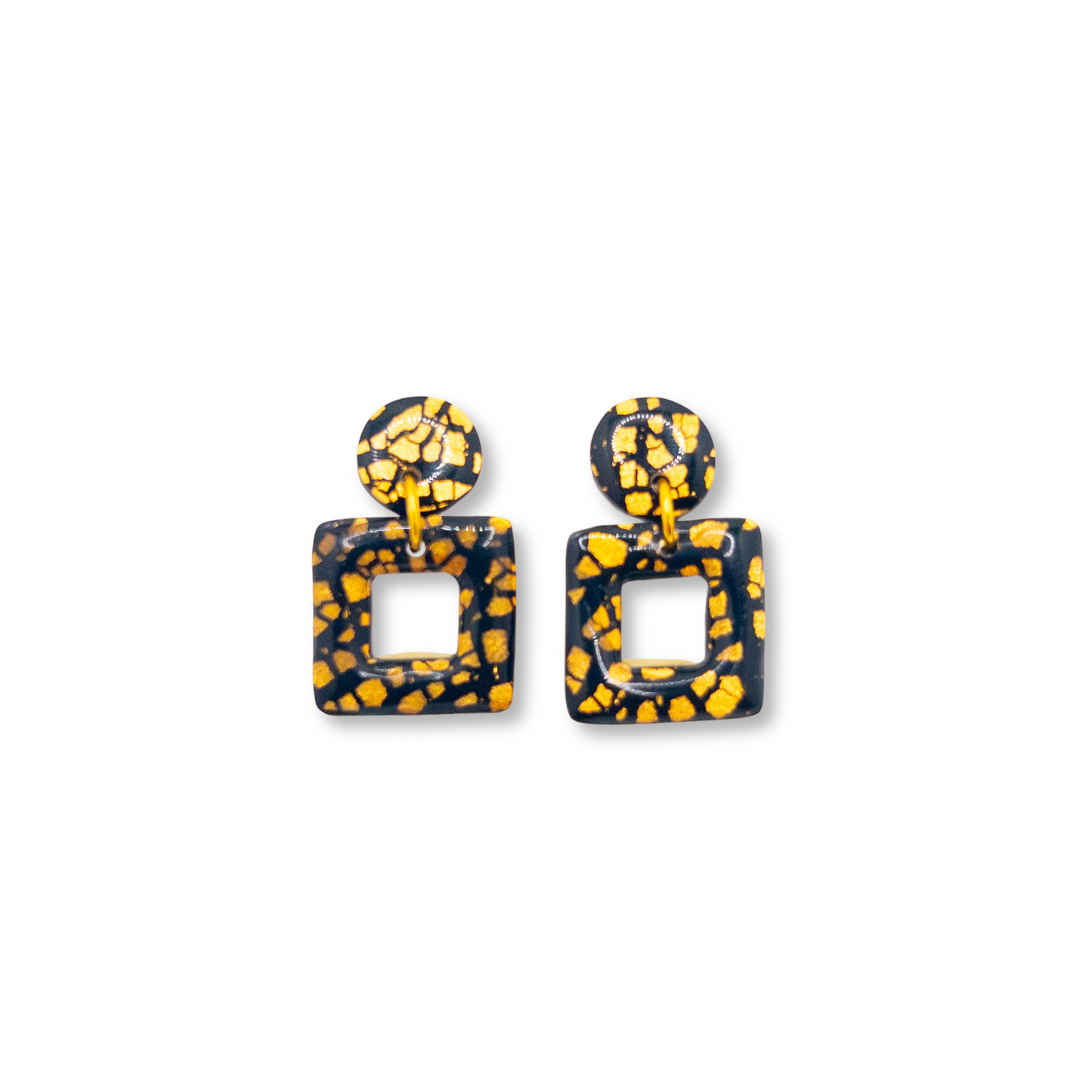 Black with Cracked Gold, Square Donut Dangle