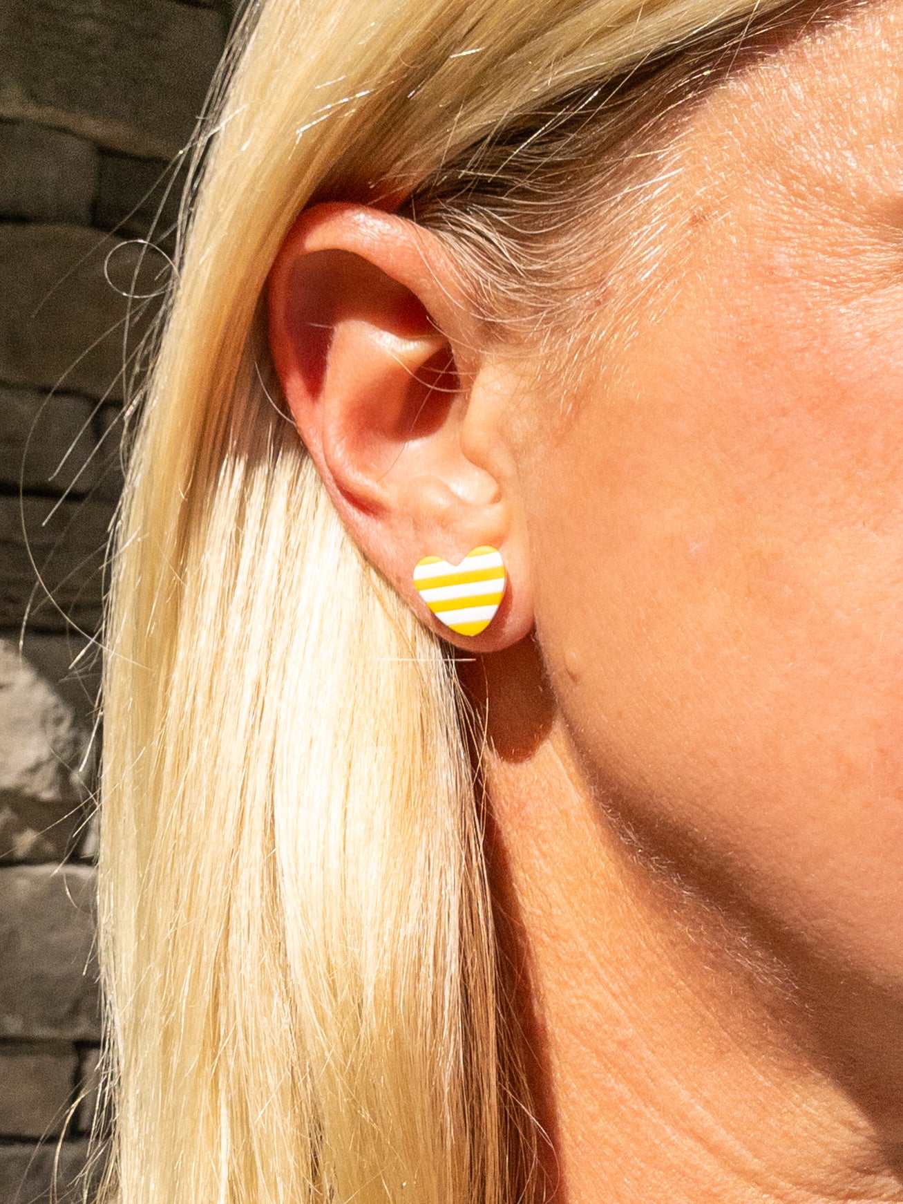 Sunny Striped Mini Heart Studs