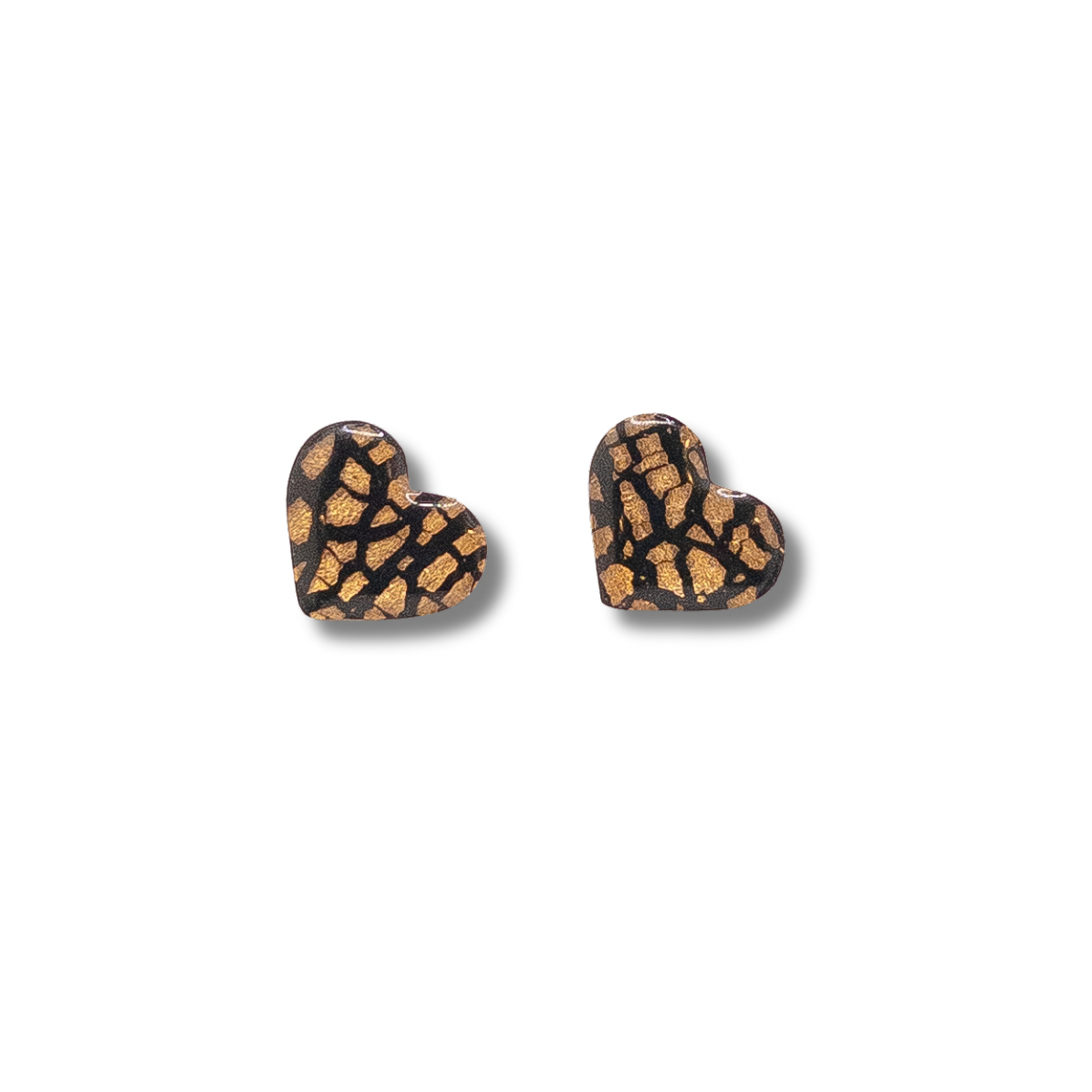Black with Cracked Gold, Heart Stud