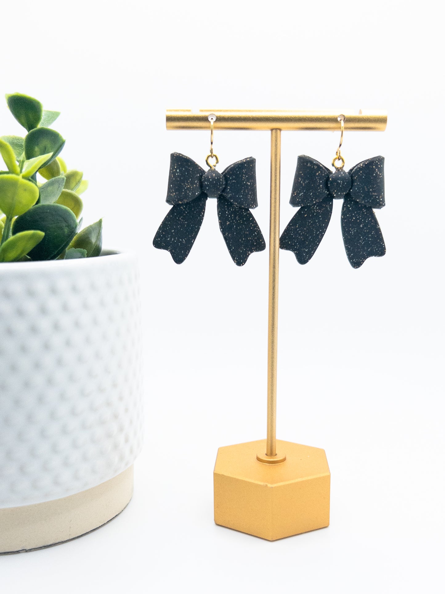Bow Dangle, Black with Silver and Gold Specks