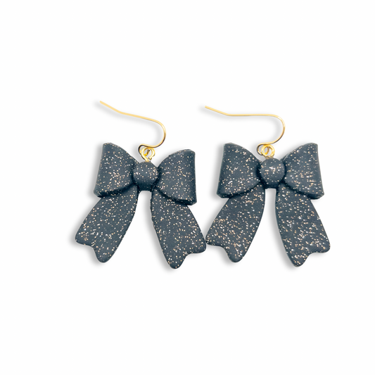 Bow Dangle, Black with Silver and Gold Specks