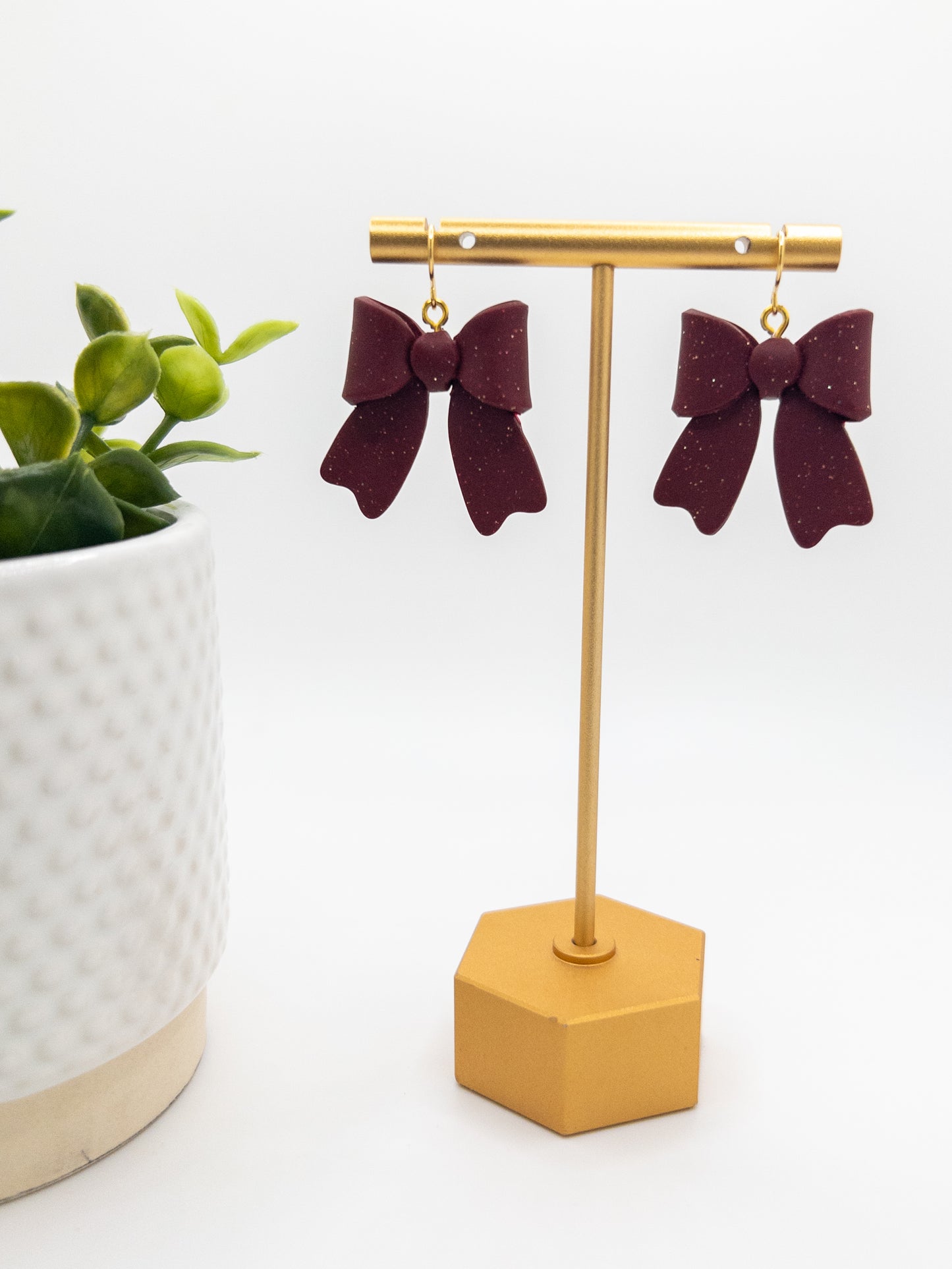 Bow Dangle, Garnet Red and Gold Sparkle