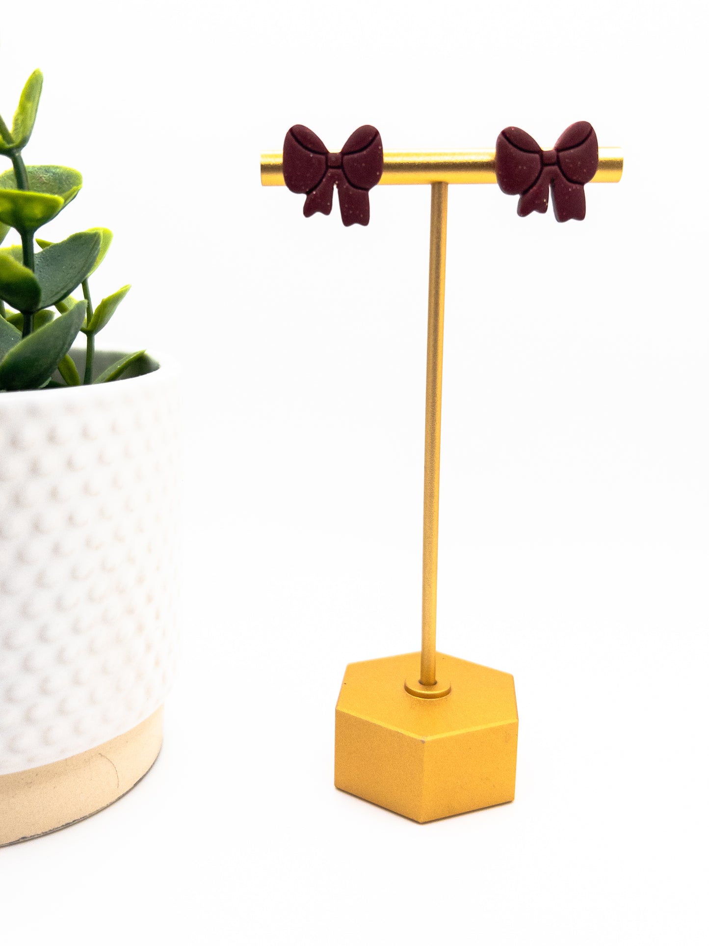 Bow Stud, Garnet Red and Gold Sparkle