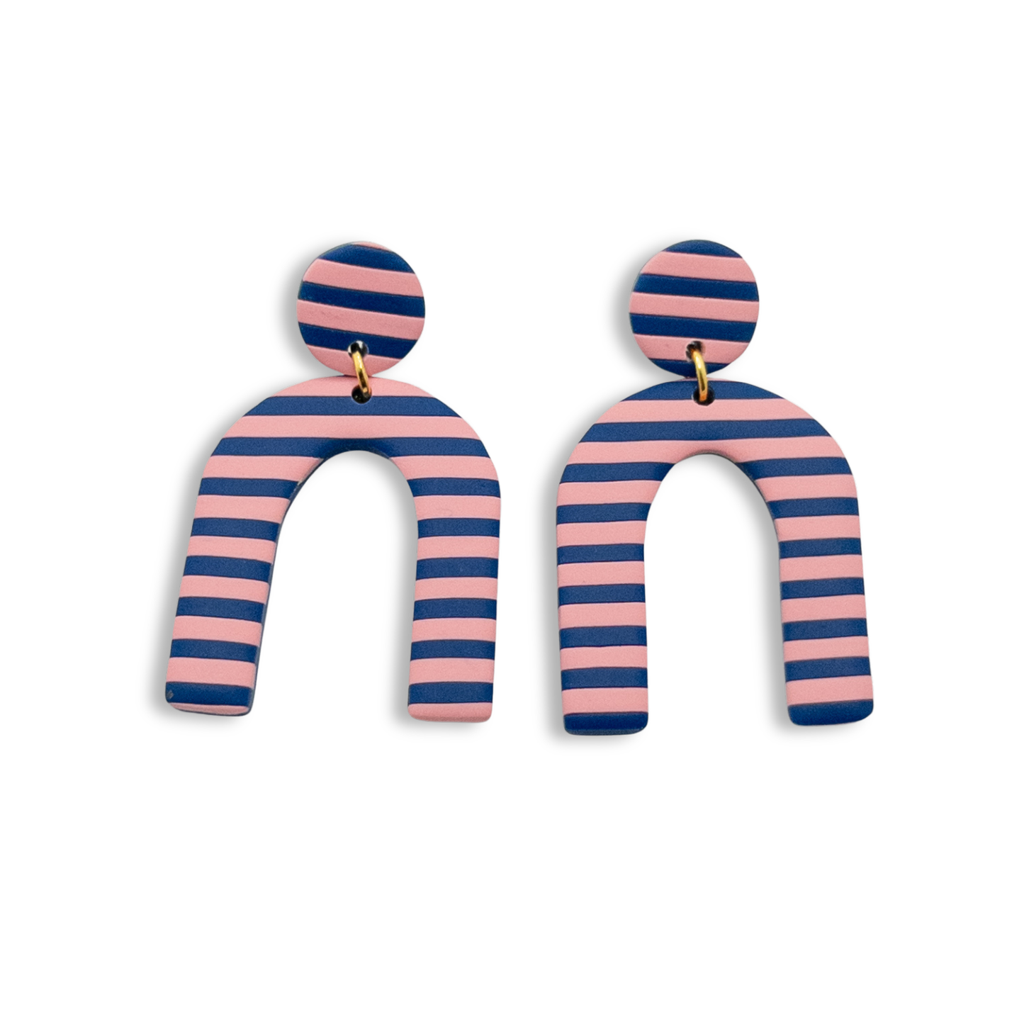 Circle and Arch Dangle, Navy and Pink Stripes