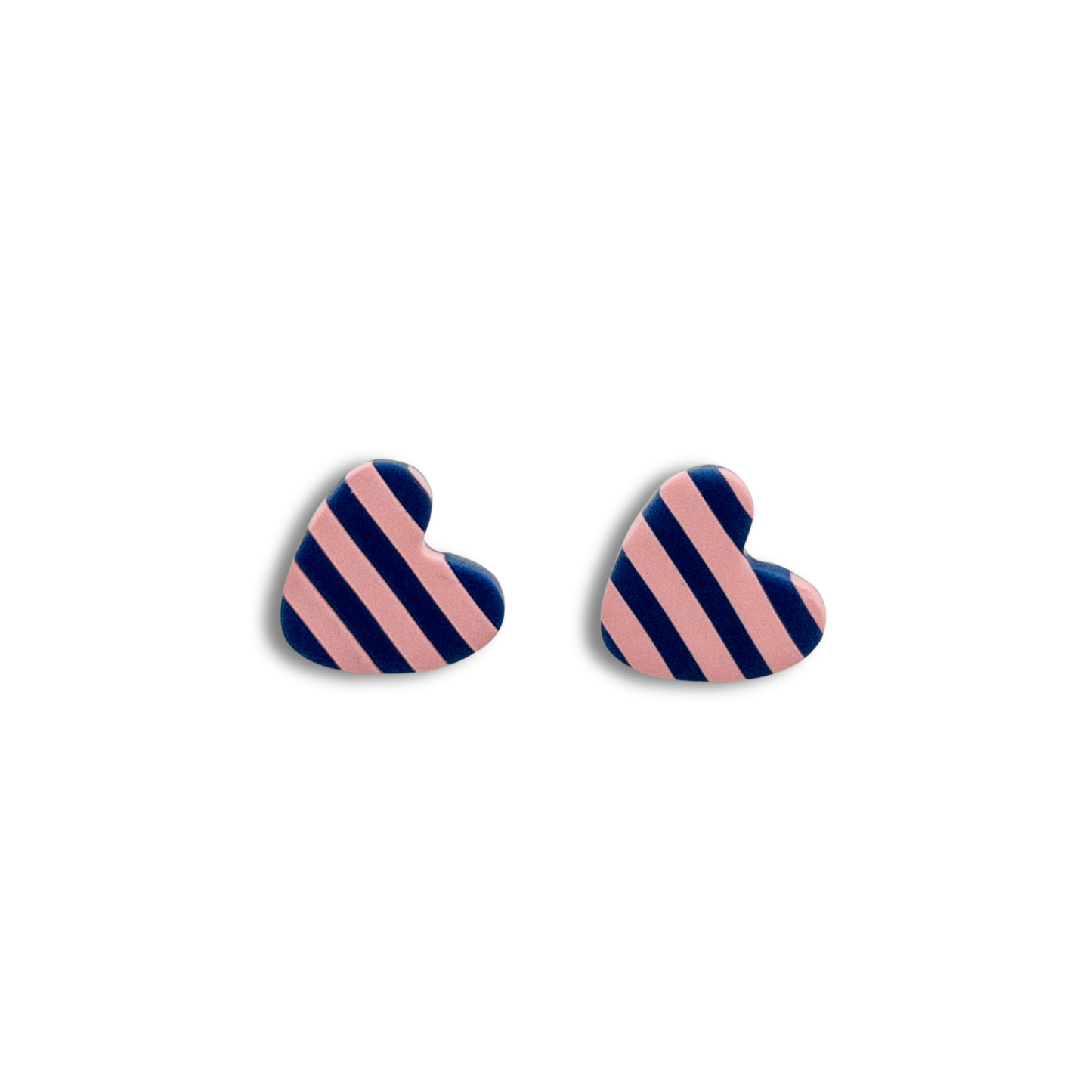 Mini Heart Stud, Navy and Pink Stripes