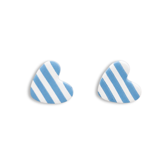 Blue and White Striped Mini Heart Stud