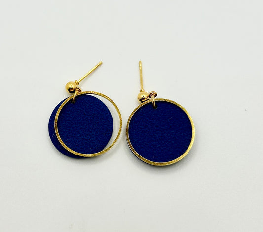 Blue Circle Gold Hoop Earrings