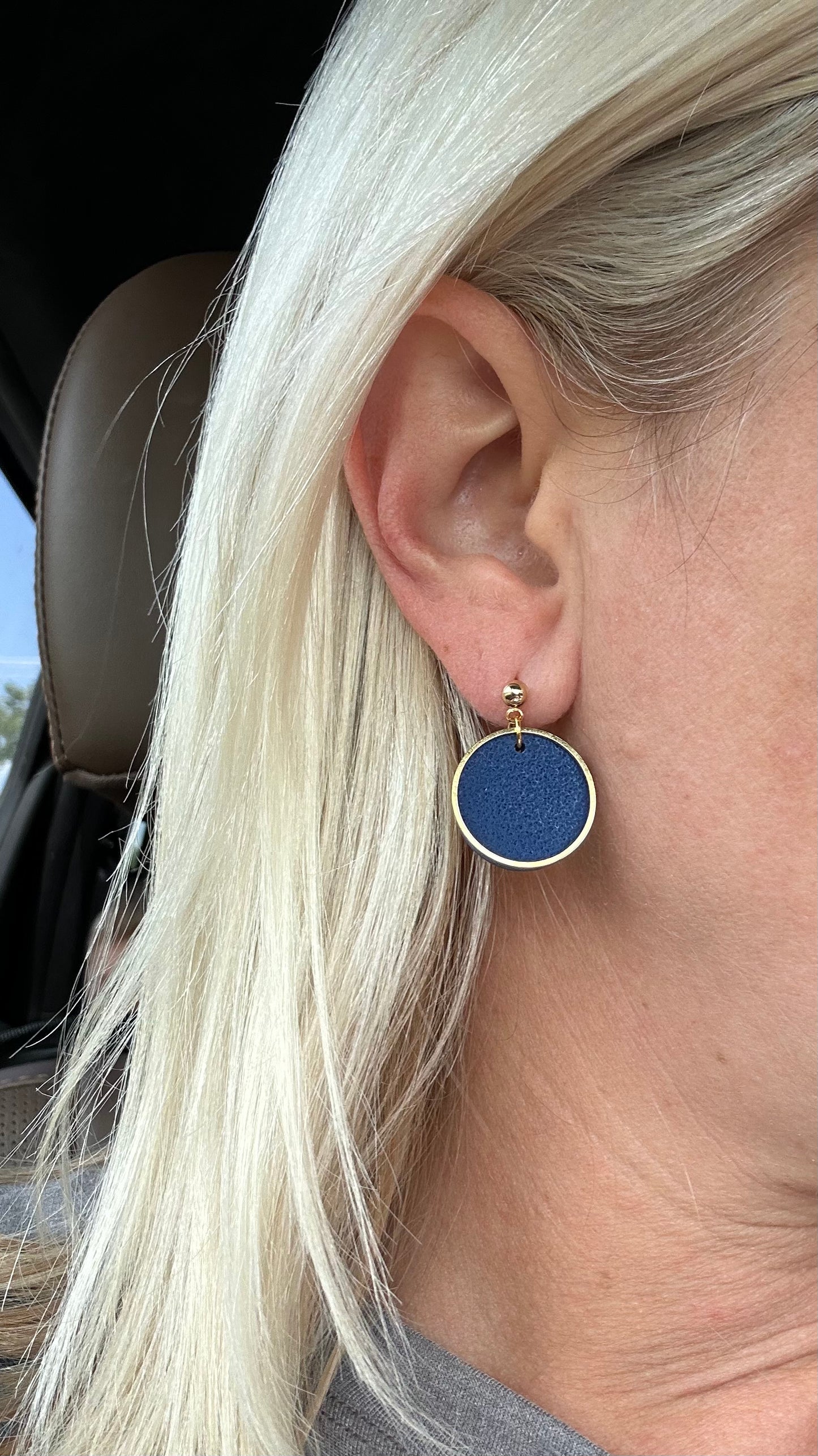 Blue Circle Gold Hoop Earrings