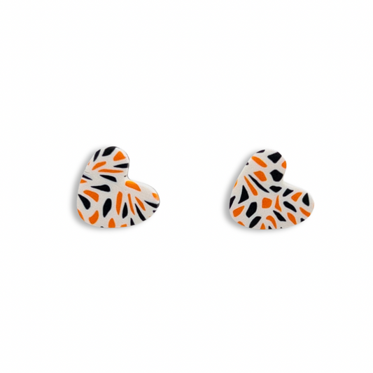 Bethel Park Orange, Black and White Mosaic Mini Heart Stud