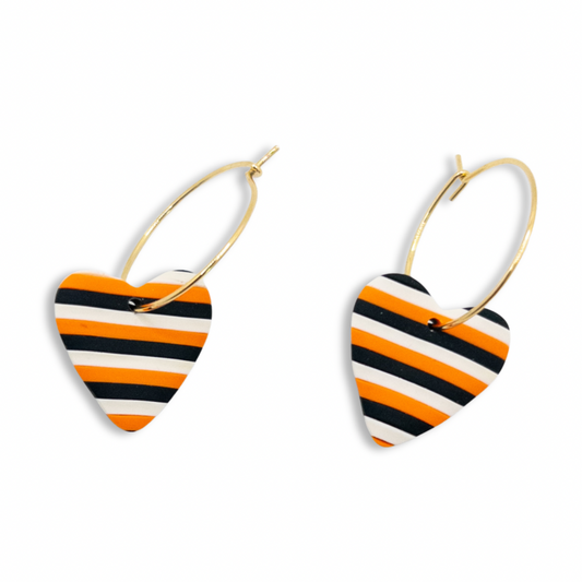 Bethel Park Orange, Black and White Striped Large Heart Hoop