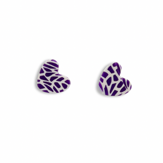 Baldwin Purple and White Mosaic Mini Heart Stud