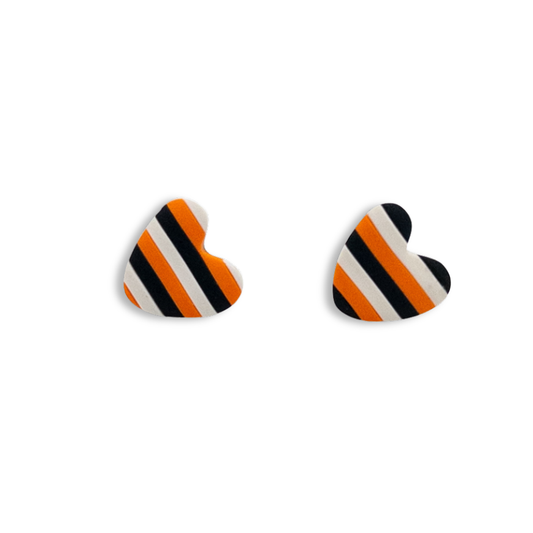 Bethel Park Orange, Black and White Striped Mini Heart Stud