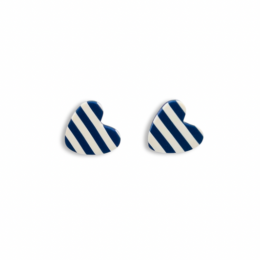 Penn State Navy and White Striped Mini Heart Stud