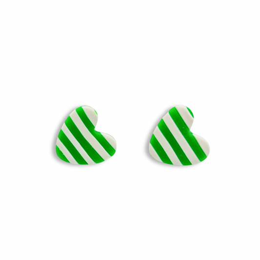 South Fayette Green and White Striped Mini Heart Stud