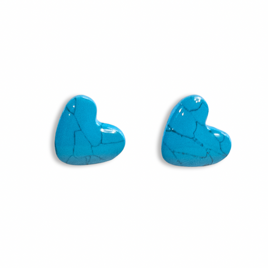 Turquoise and Black Marbled Mini Heart Studs