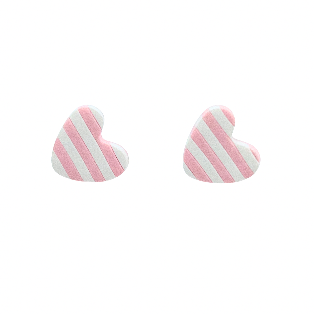Pink and White Striped Mini Heart Stud