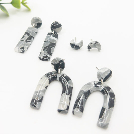 Black and Grey Sea Glass Earrings