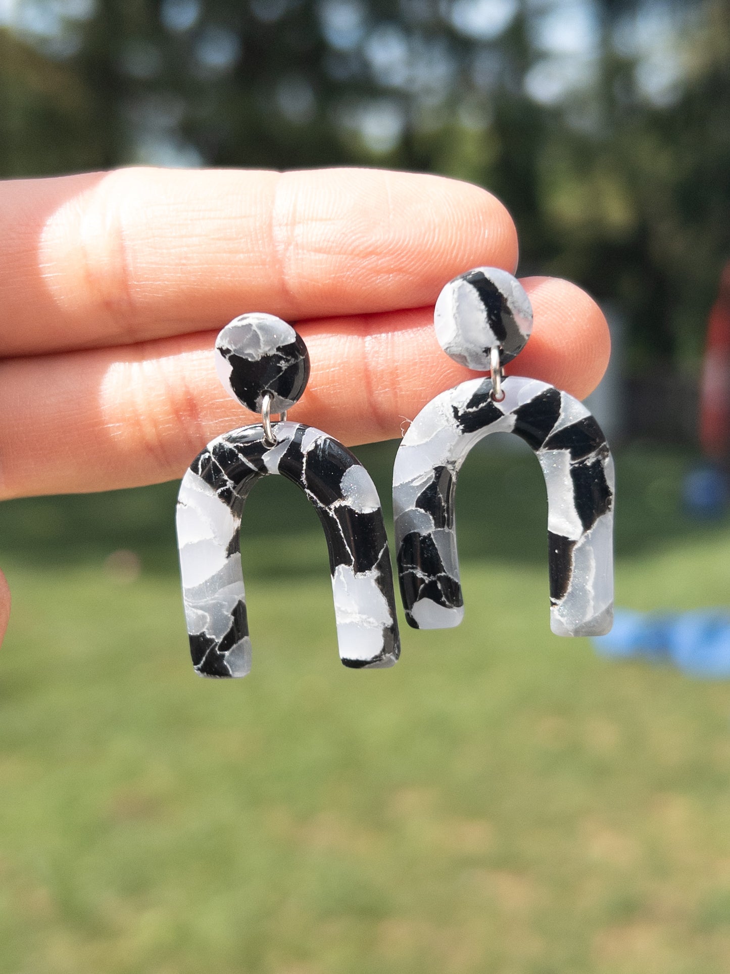 Black and Grey Sea Glass Earrings