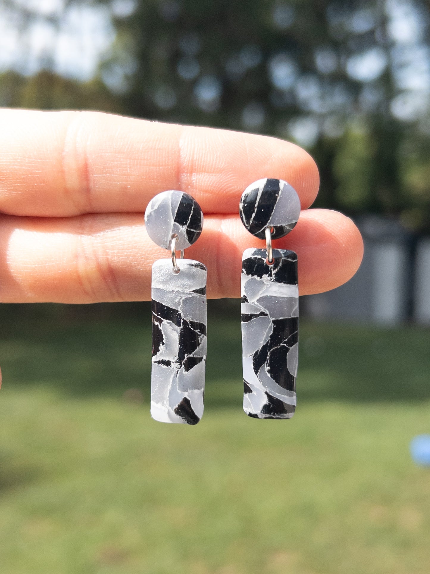 Black and Grey Sea Glass Earrings