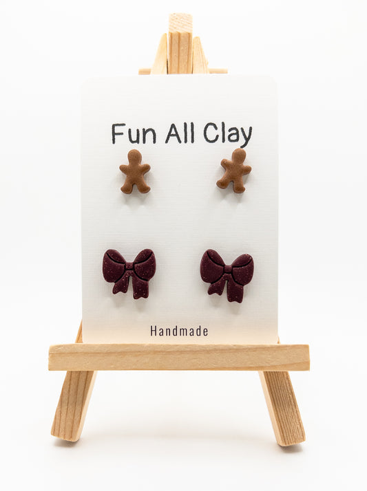 Mini gingerbread men and bows stud pack