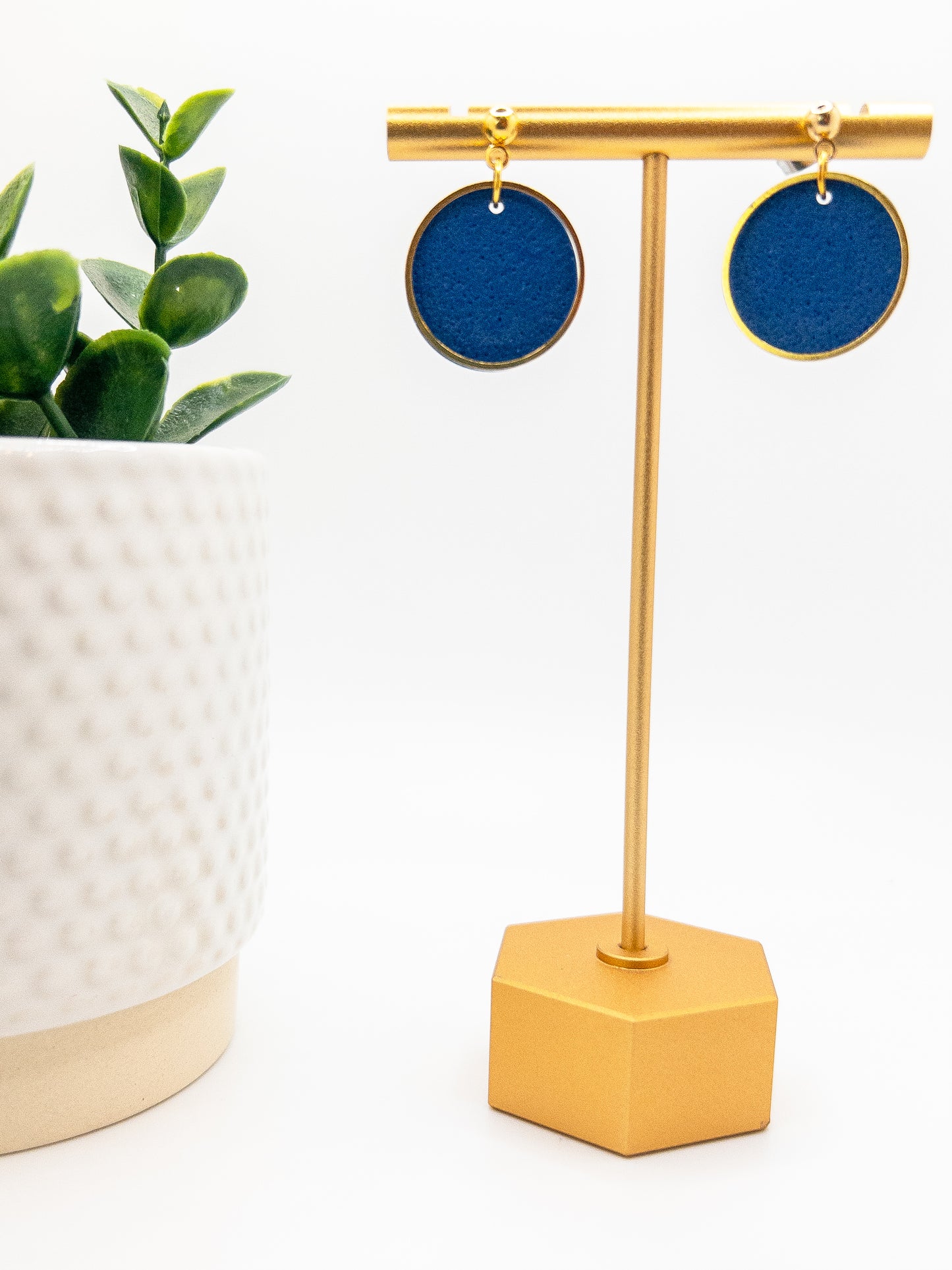 Blue Circle Gold Hoop Earrings