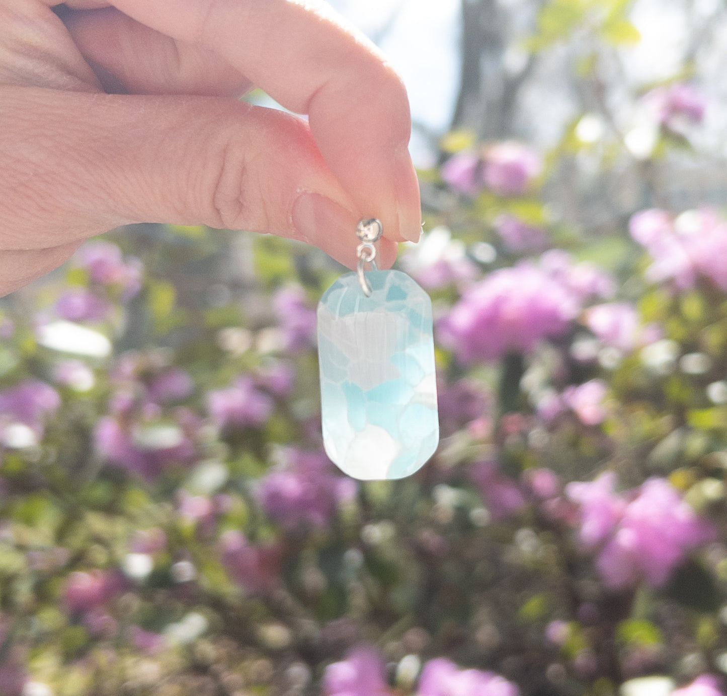 Aqua Blue Sea Glass Elongated Octagon Dangle
