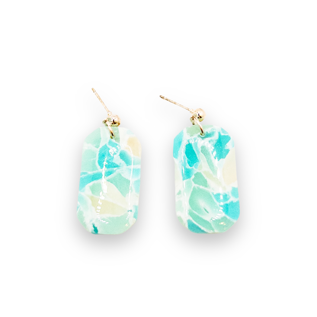 Aqua Blue Sea Glass Elongated Octagon Dangle