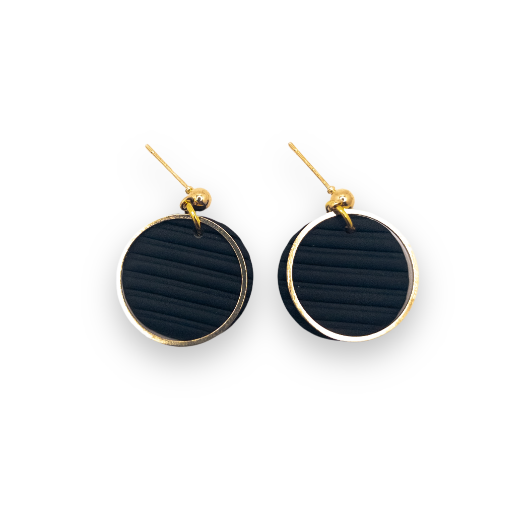 Black Ribbed Circle with Gold Ring Overlay