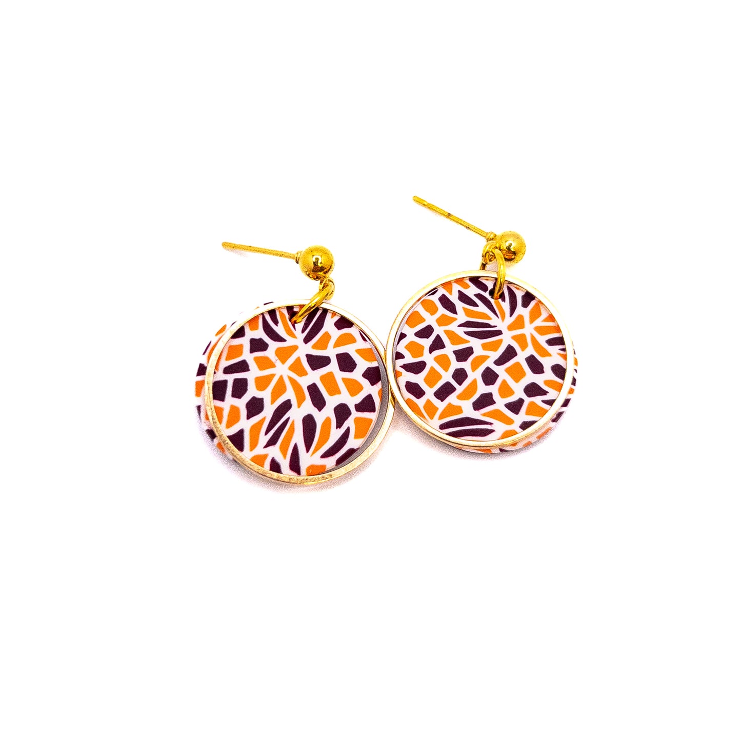 Maroon and Orange Mosaic, Circle with Gold Ring Overlay