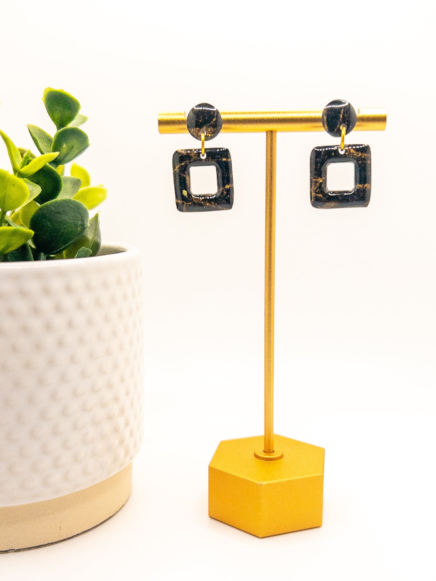 Black and Gold Marble, Square Donut Dangle