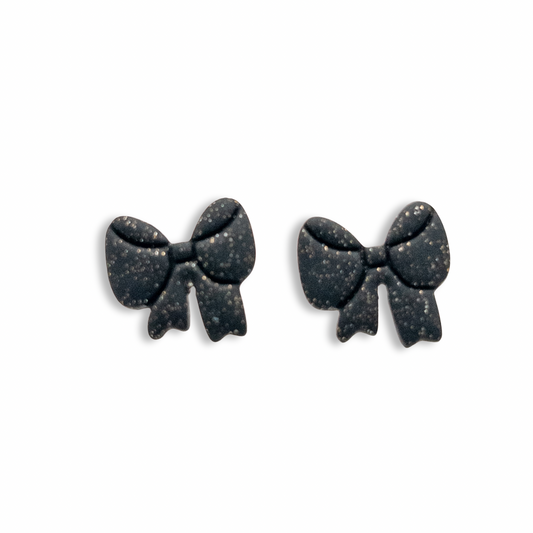 Bow Stud, Black with Silver and Gold Specks