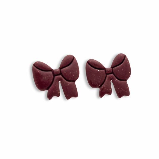 Bow Stud, Garnet Red and Gold Sparkle